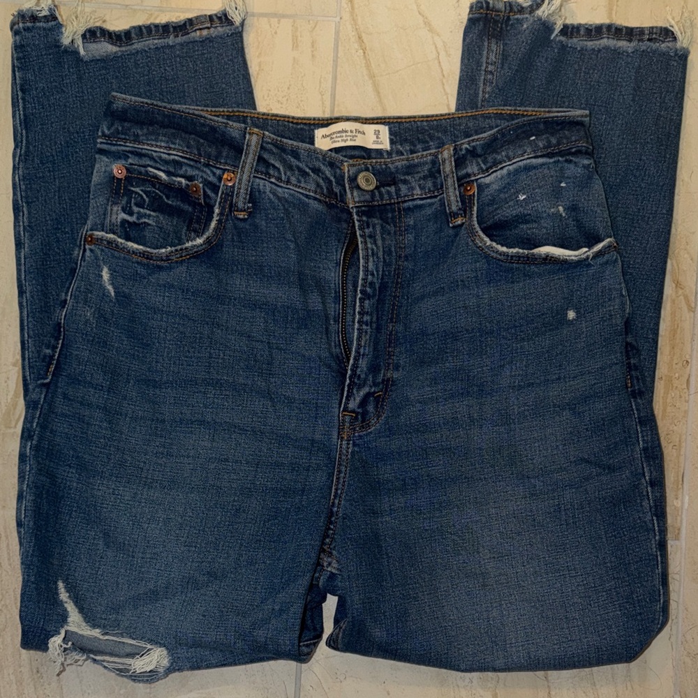 Abercrombie & Fitch curve love Dark Blue Distressed Denim Jeans